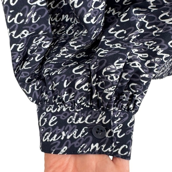 Cabi "I Love You" Long Puff Balloon Sleeve V-Neck Blouse Navy Size Small - Picture 8 of 13